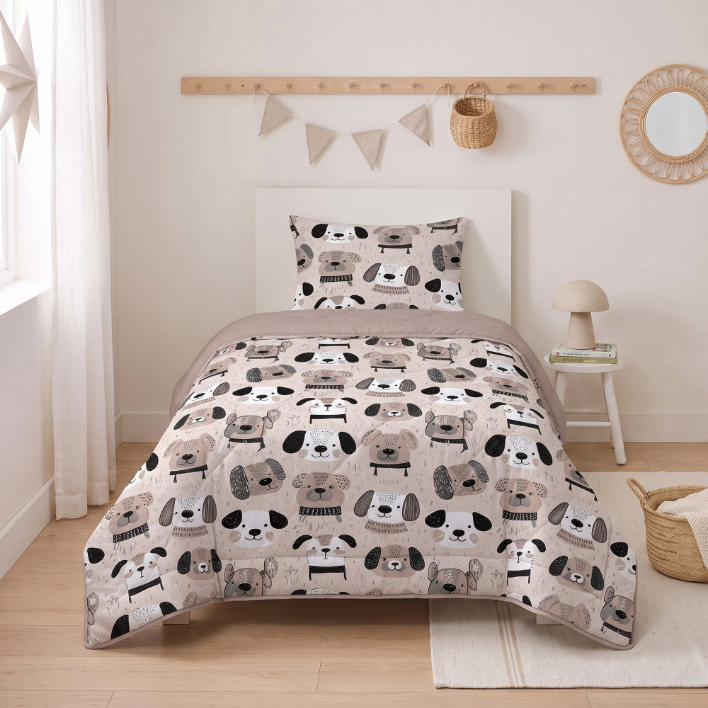 Lazy Kids Dekbed Hondjes Taupe 140 x 200