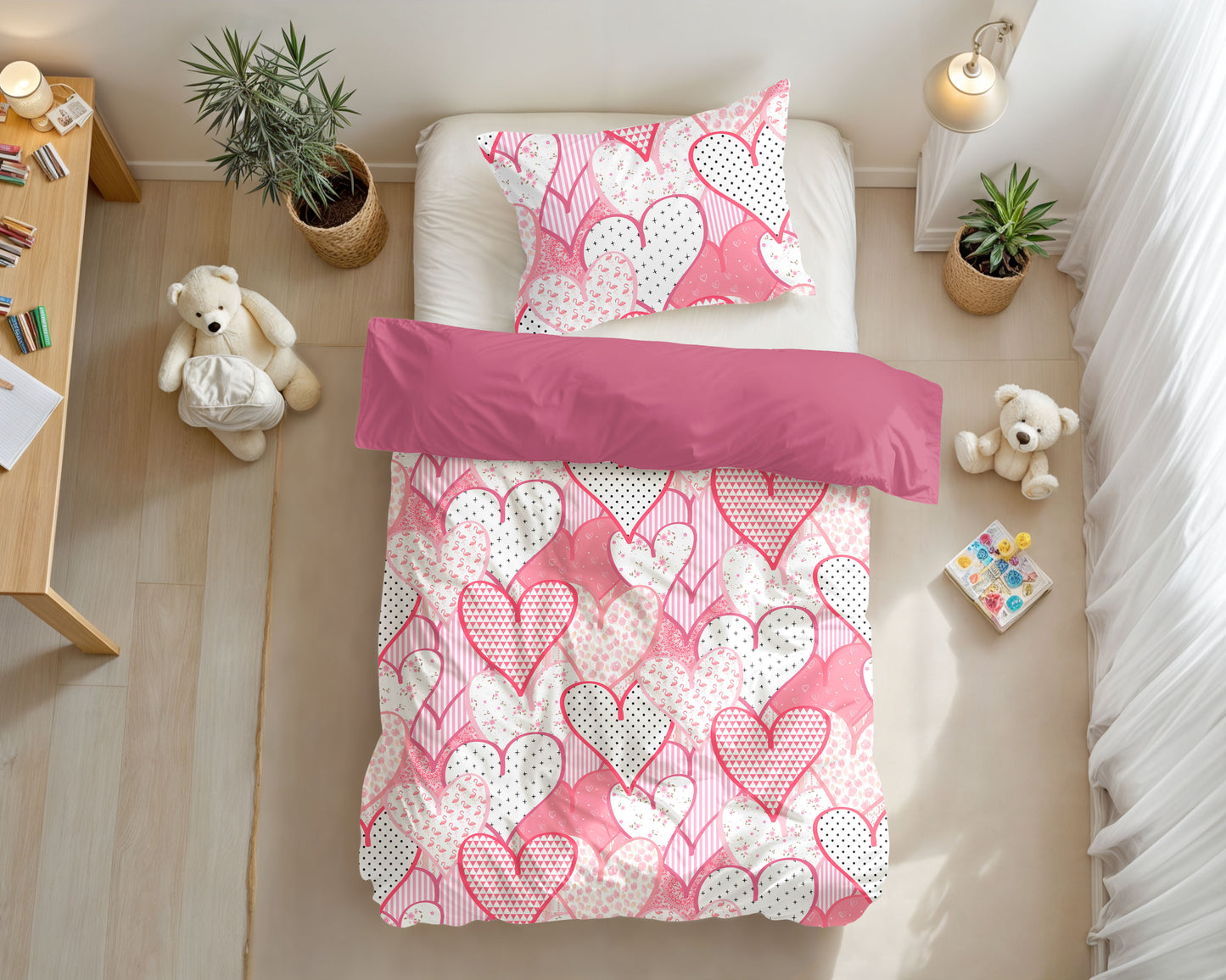 Dekbedovertrek Hearts love Roze