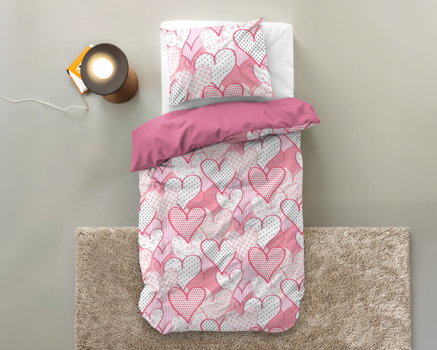 Dekbedovertrek Hearts love Roze