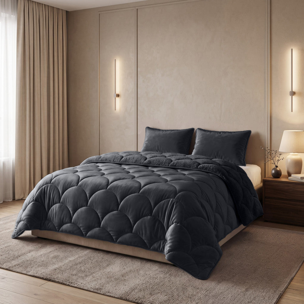 Lazy dekbed Teddy/Velvet Zwart