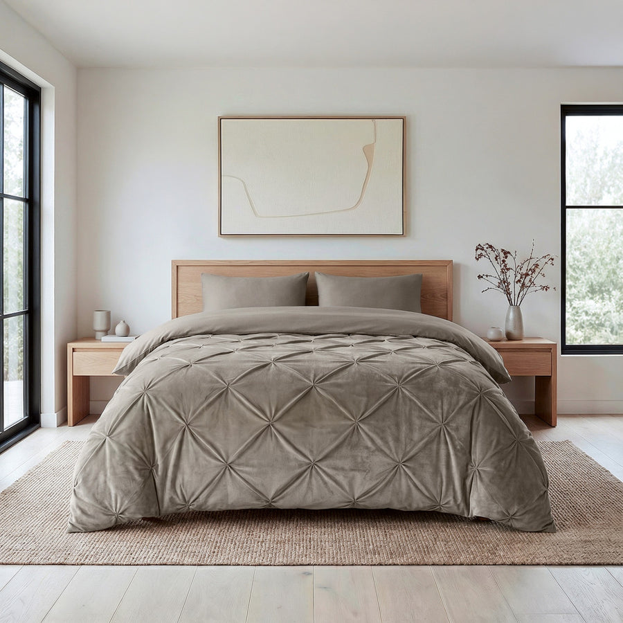 Lazy dekbed Velvet Pintuck Zand
