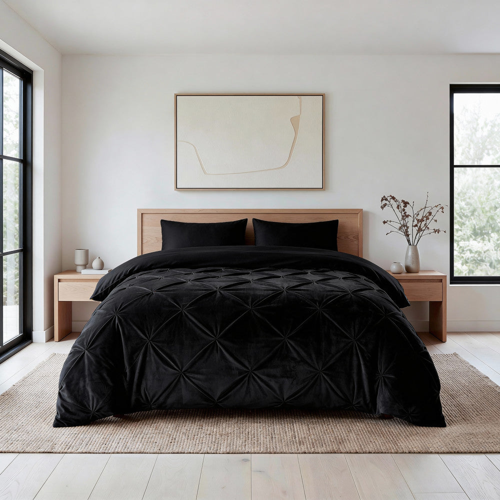 Lazy dekbed Velvet Pintuck Zwart