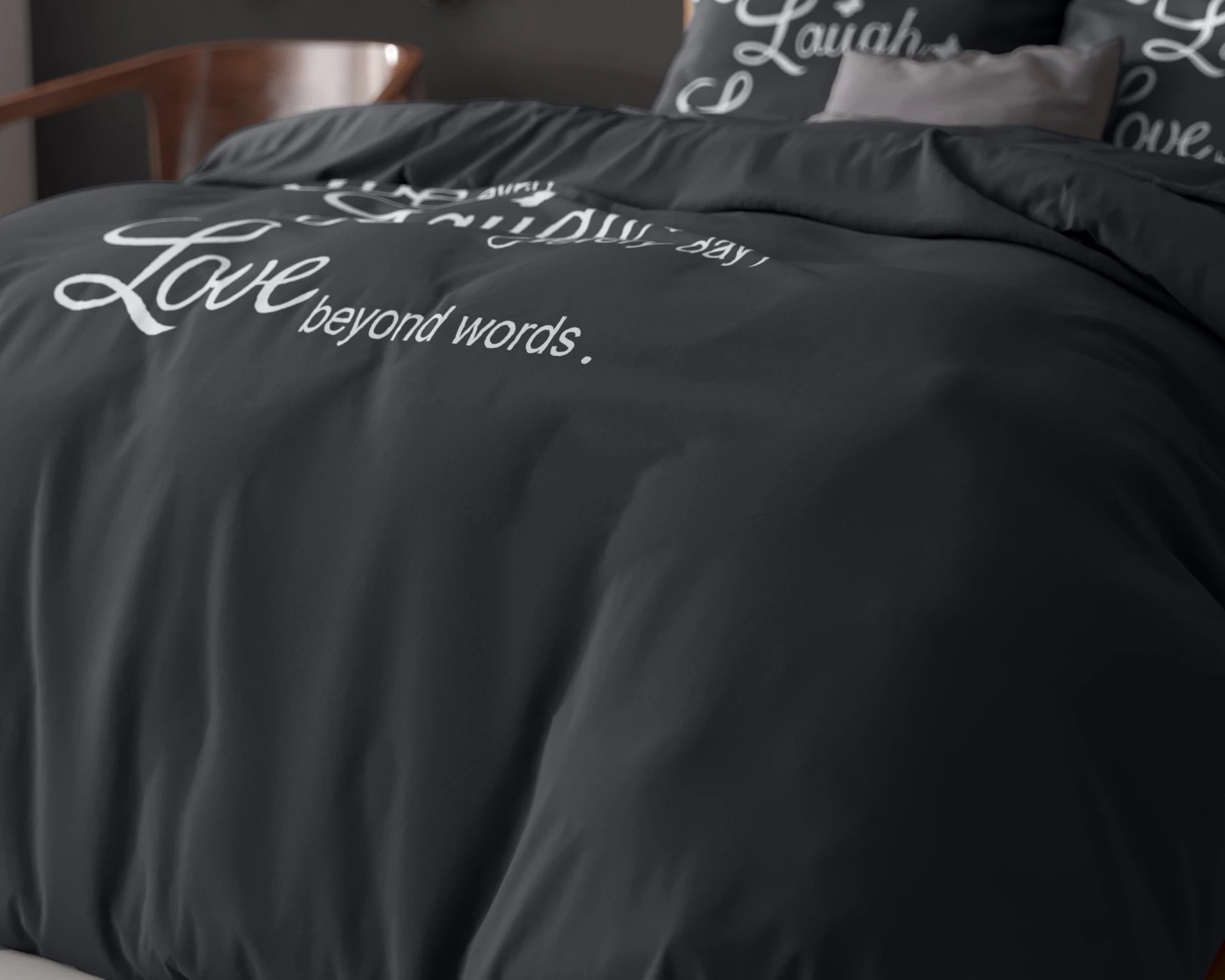 Dekbedovertrek Live, Laugh and love - Antraciet