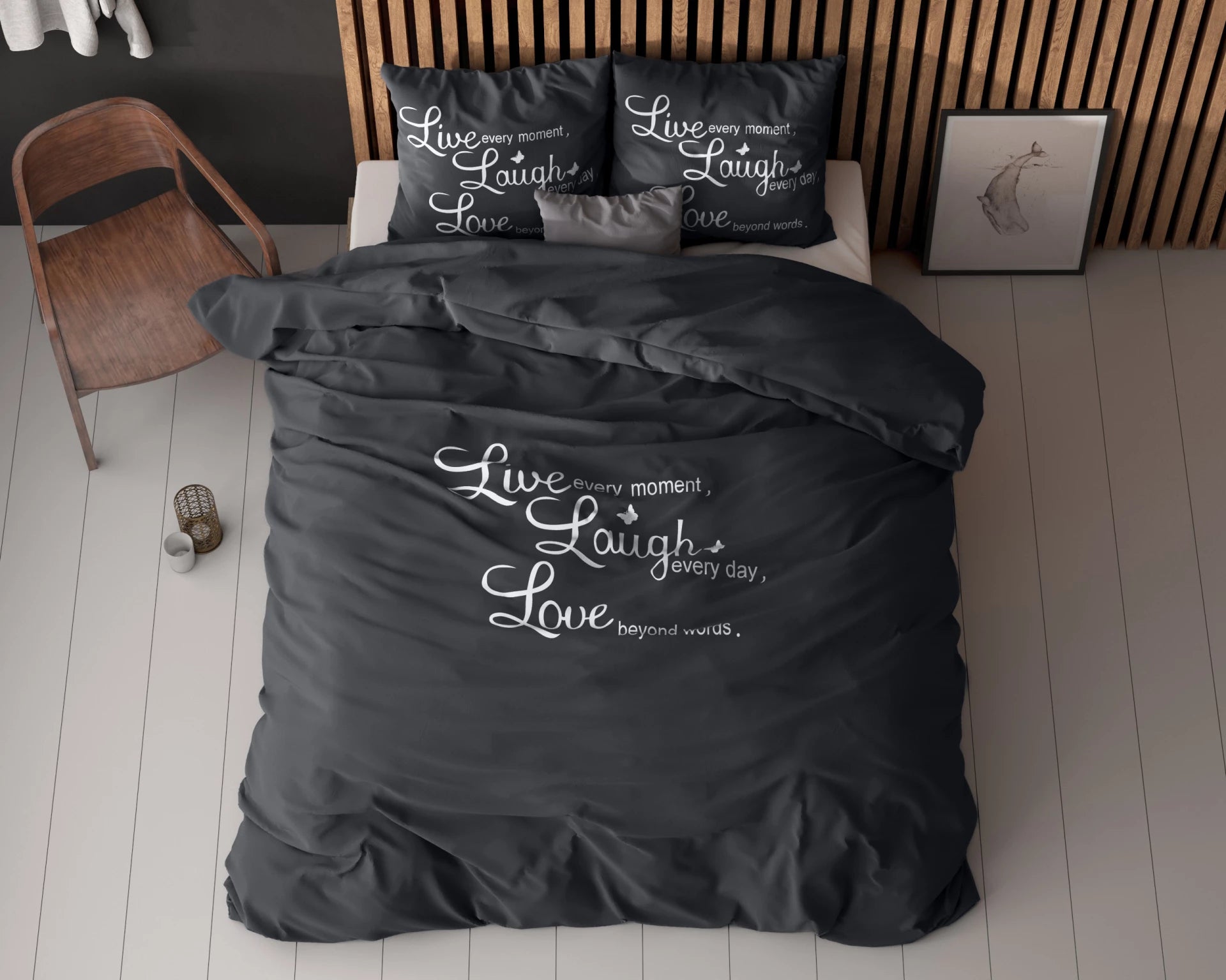 Dekbedovertrek Live, Laugh and love - Antraciet