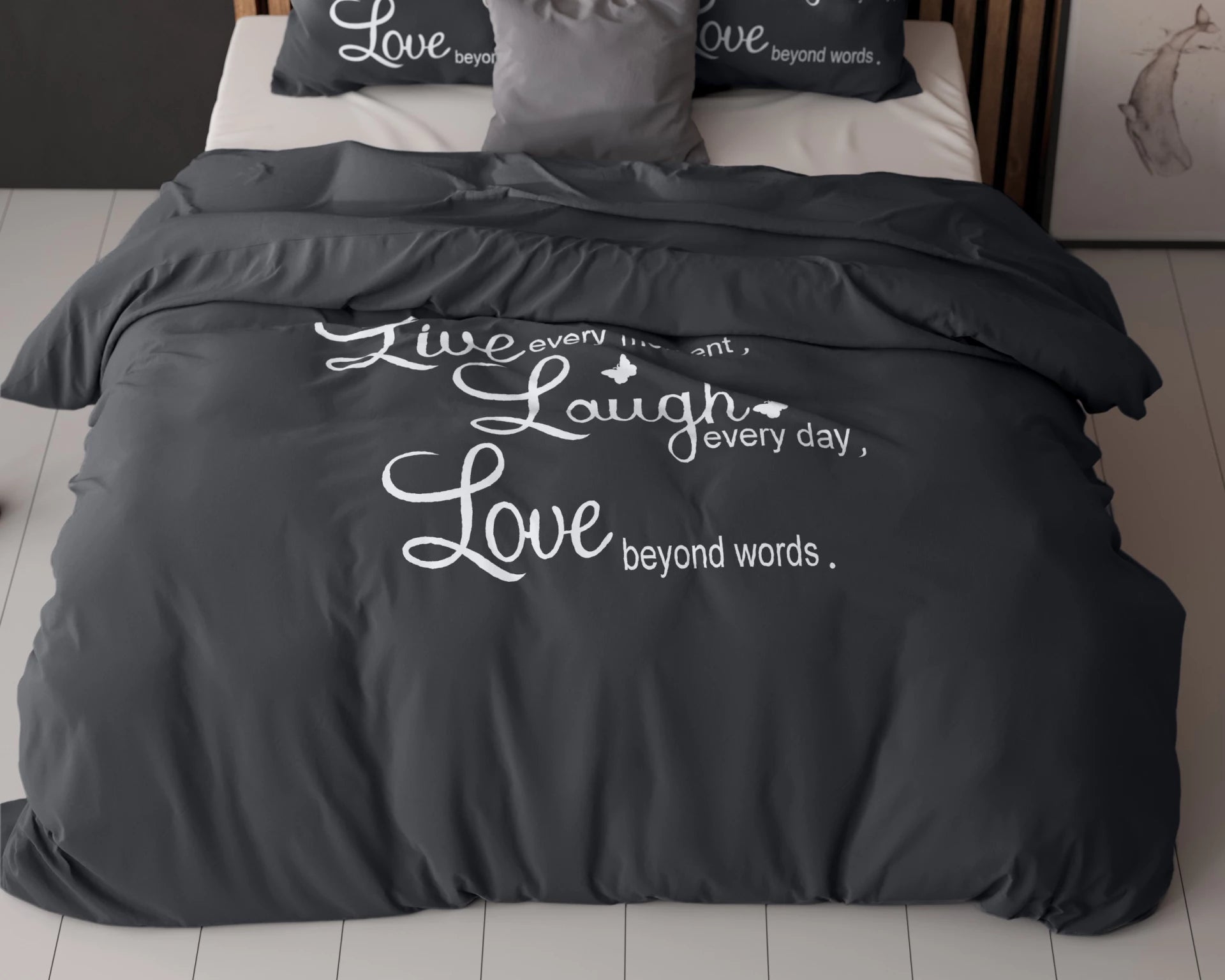 Dekbedovertrek Live, Laugh and love - Antraciet