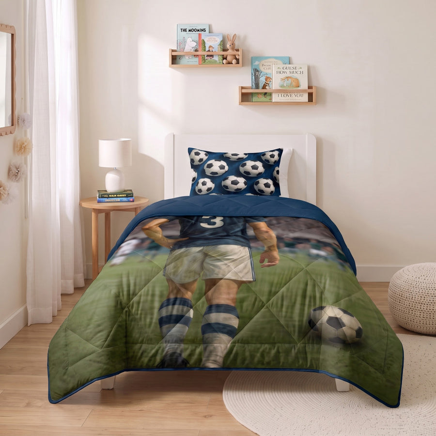 Lazy Kids Dekbed Voetbal ster Blauw 140 x 200