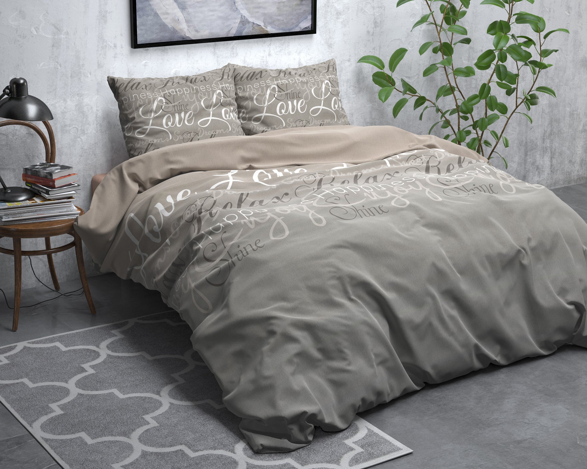 Dekbedovertrek Flanel Love and Relax Taupe