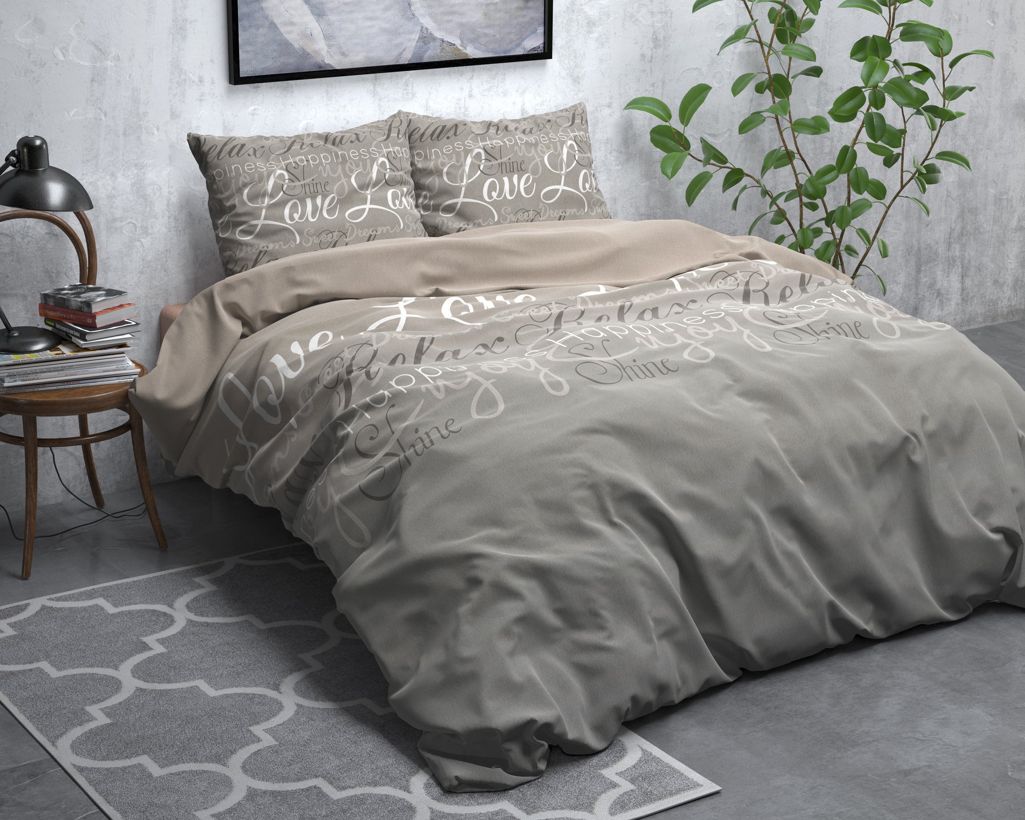 Dekbedovertrek Flanel Love and Relax Taupe