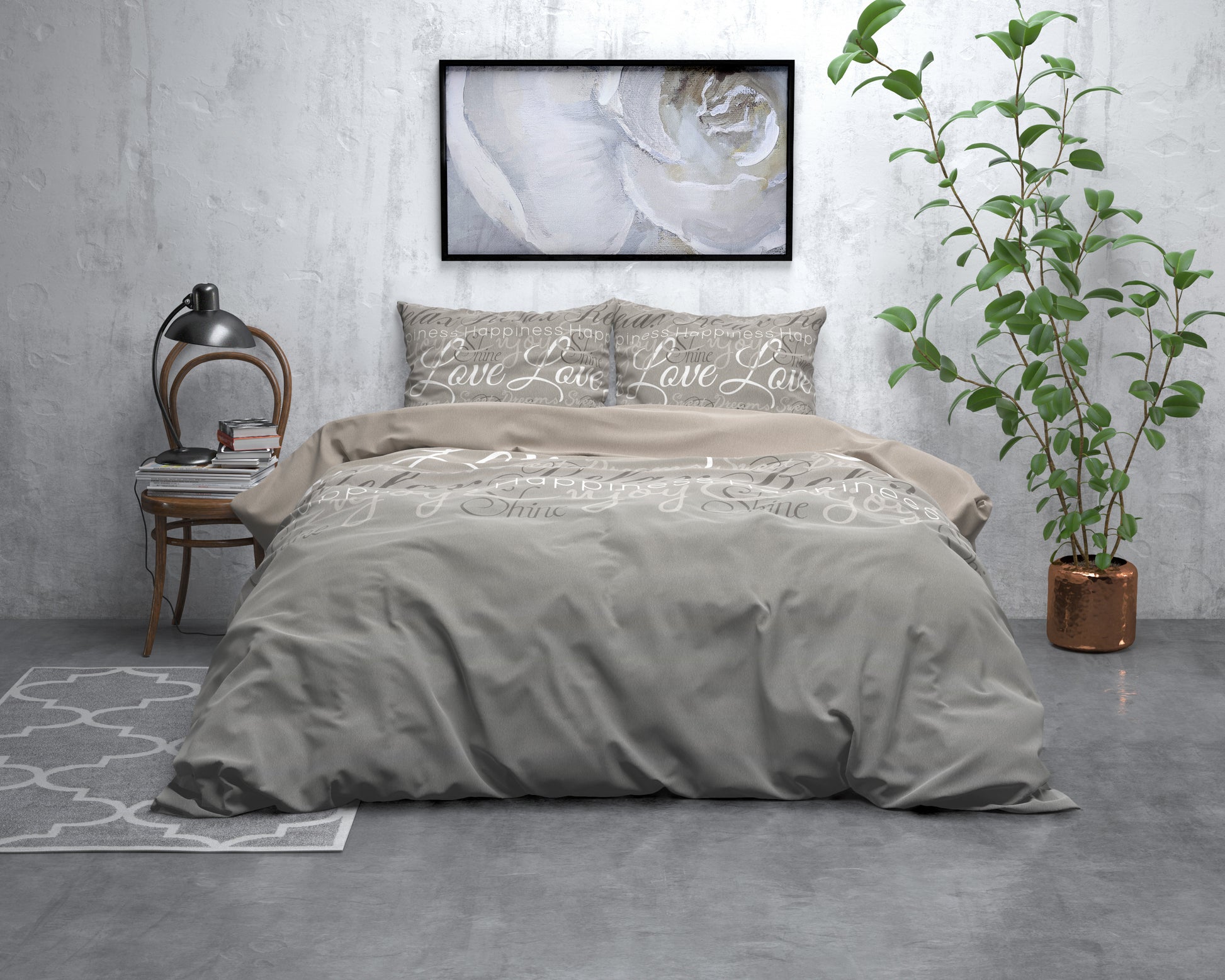 Dekbedovertrek Flanel Love and Relax Taupe