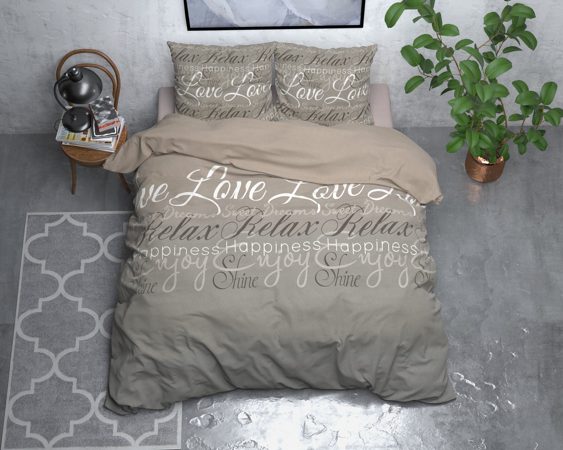 Dekbedovertrek Flanel Love and Relax Taupe