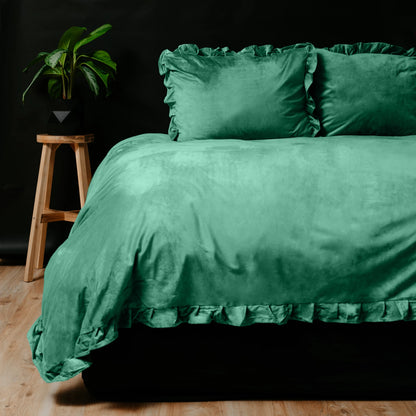 Dekbedovertrek Velvet Ruffles Granite Green 