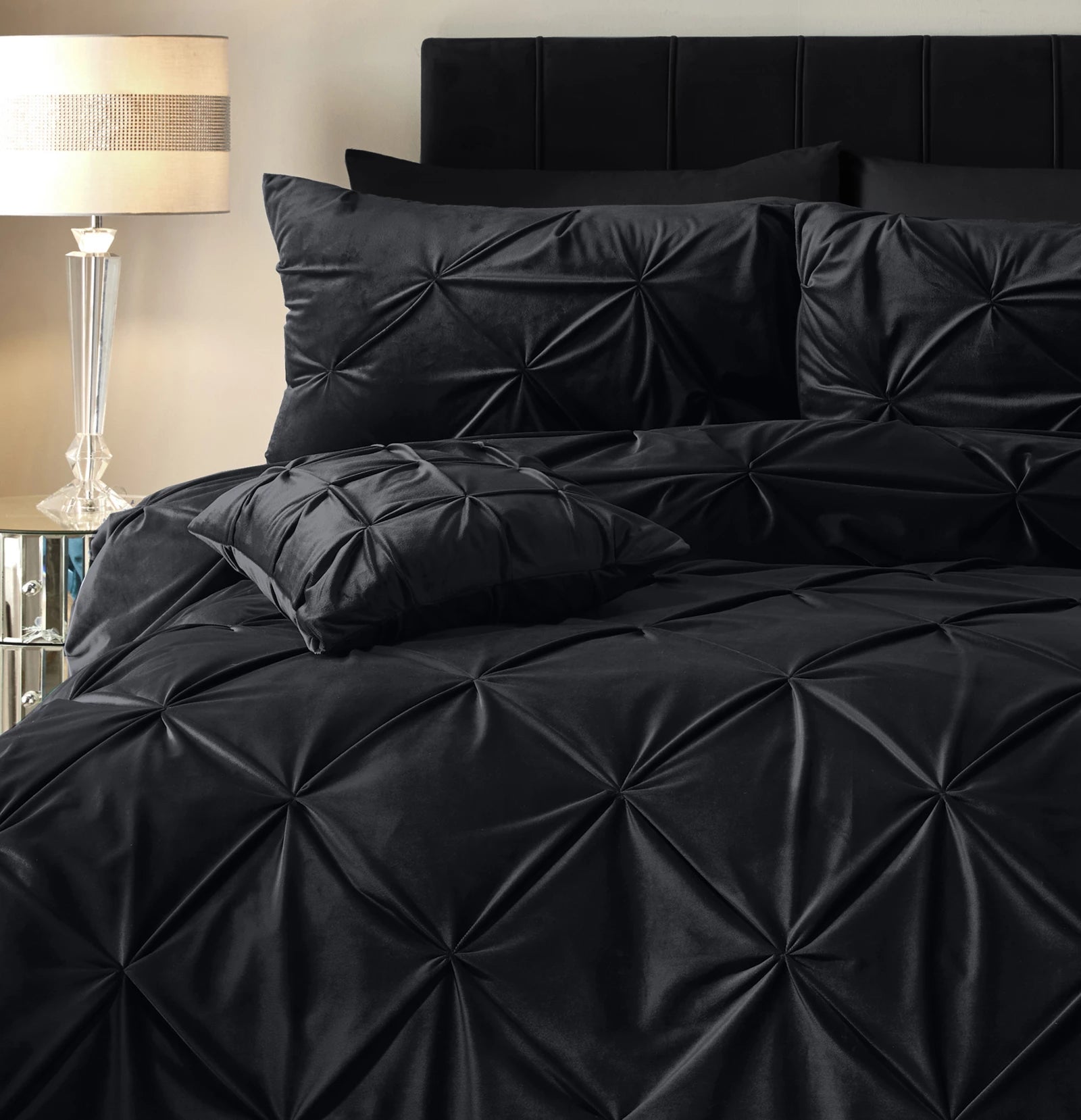 Dekbedovertrek velvet pintuck zwart