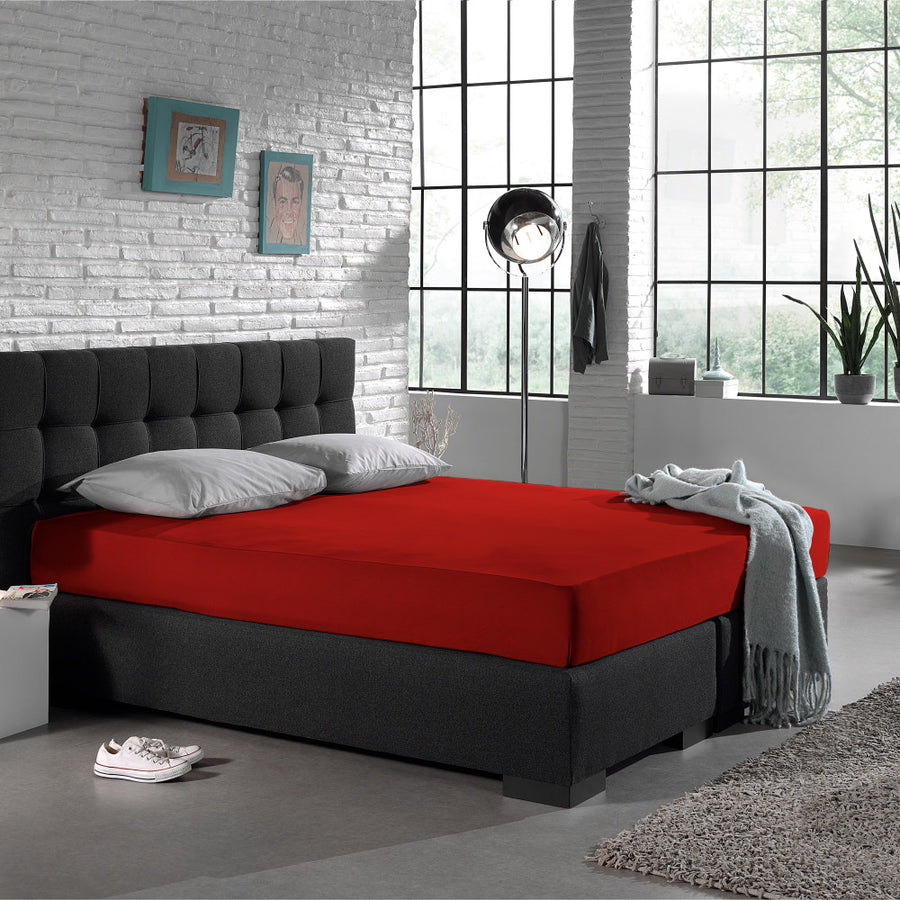 Enkel Jersey 135 gr. Hoeslaken Rood